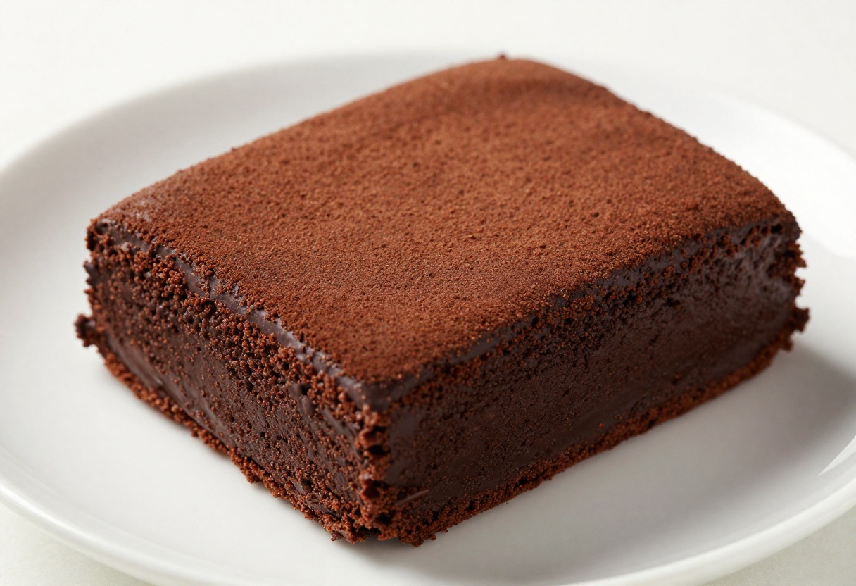 Slice of two-ingredient fudge cake on a white plate