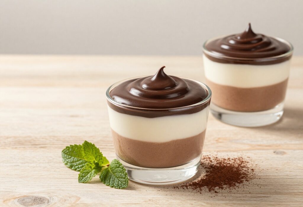 Creamy coconut chocolate mousse in a glass cup, representing dairy-free dessert recipes.