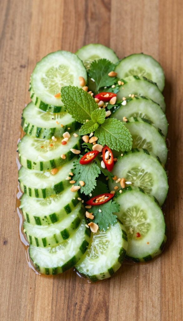 Spicy Thai cucumber salad with fresh herbs and peanuts