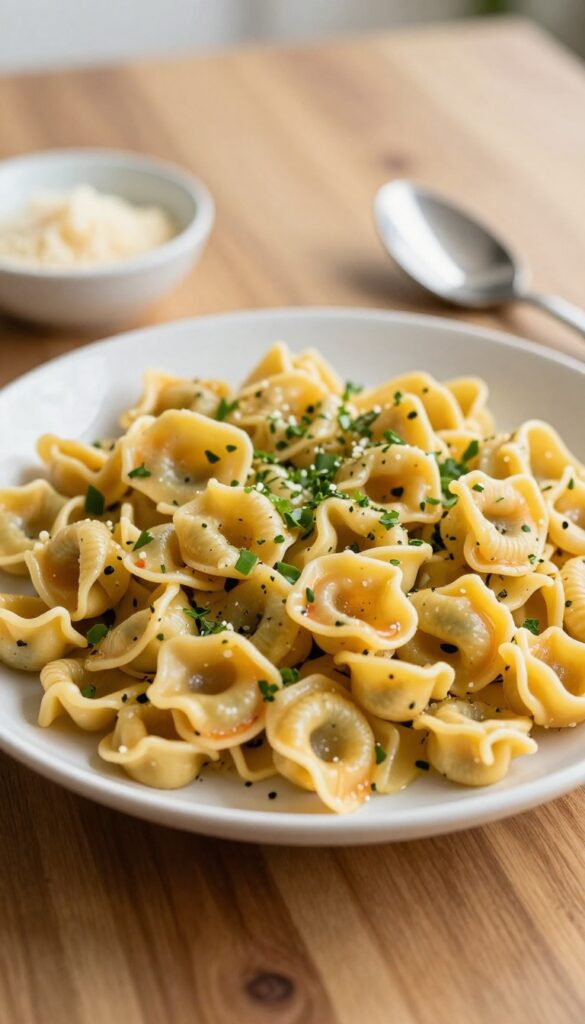 Tortellini pasta salad served with extra Parmesan