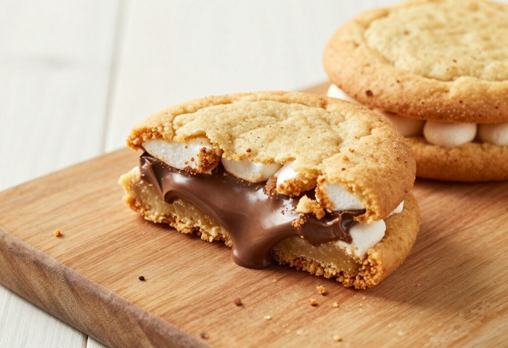 A close-up of a s'mores cookie bar with gooey marshmallows and melted chocolate, representing easy and sweet marshmallow dessert recipes.