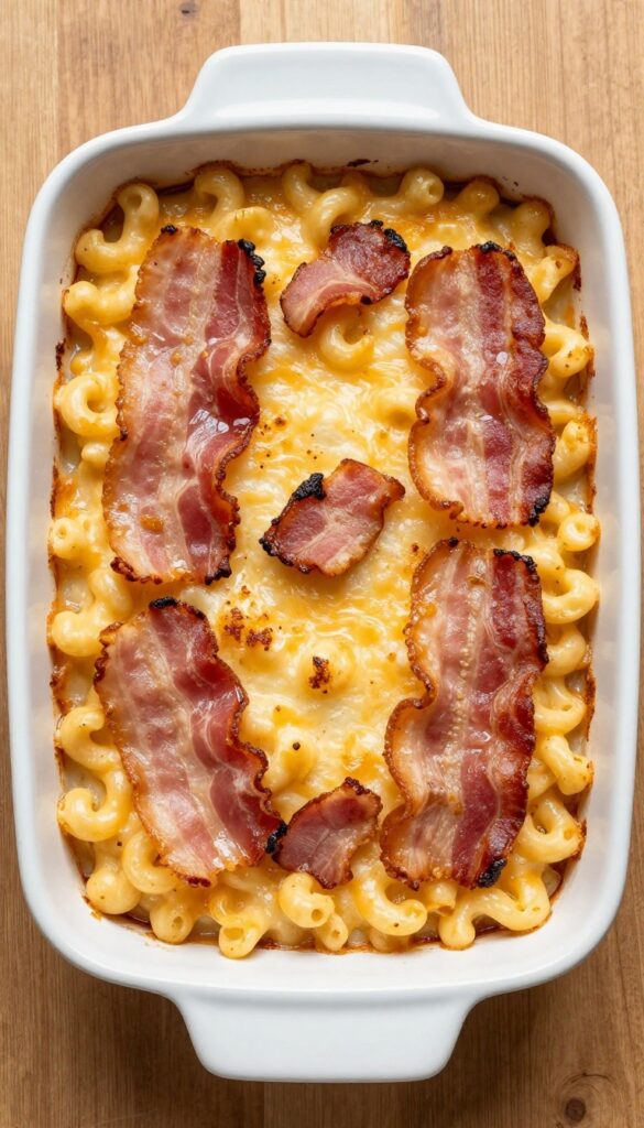 Bacon mac and cheese bake with crispy topping