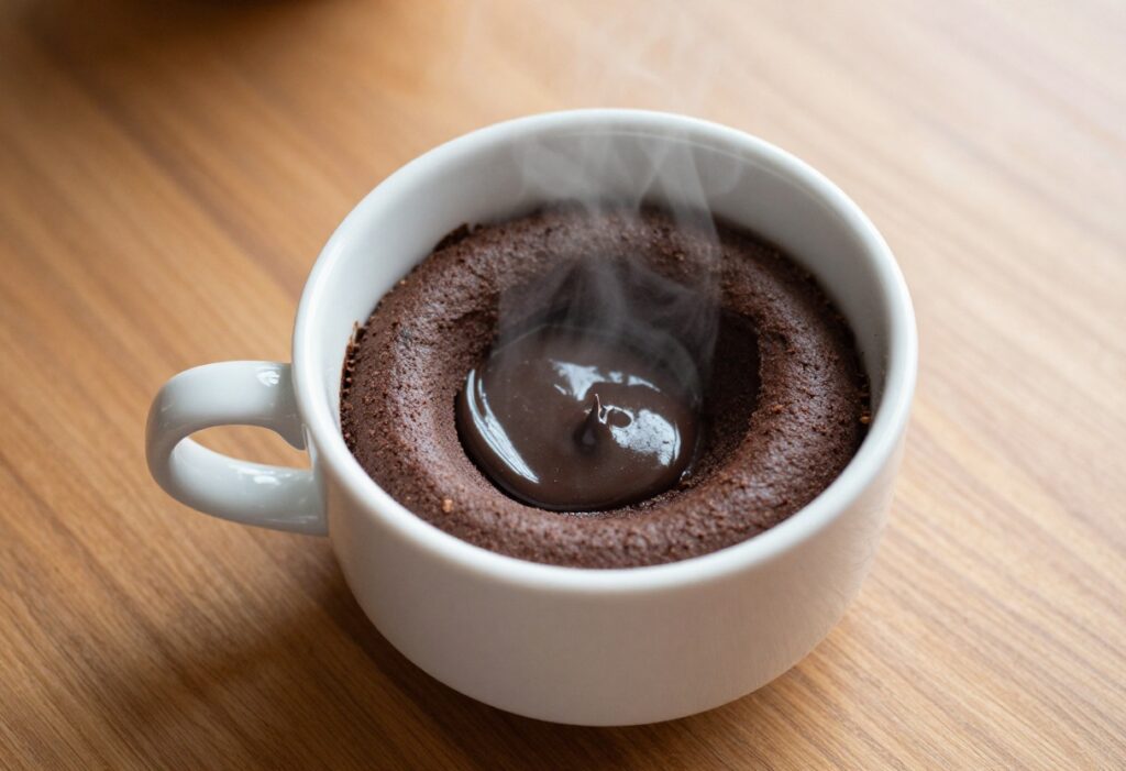Healthy chocolate lava cake in a mug with molten center