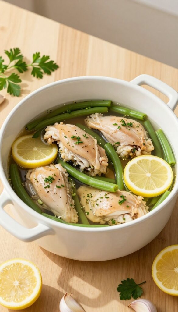 Crockpot with lemon herb chicken and green beans