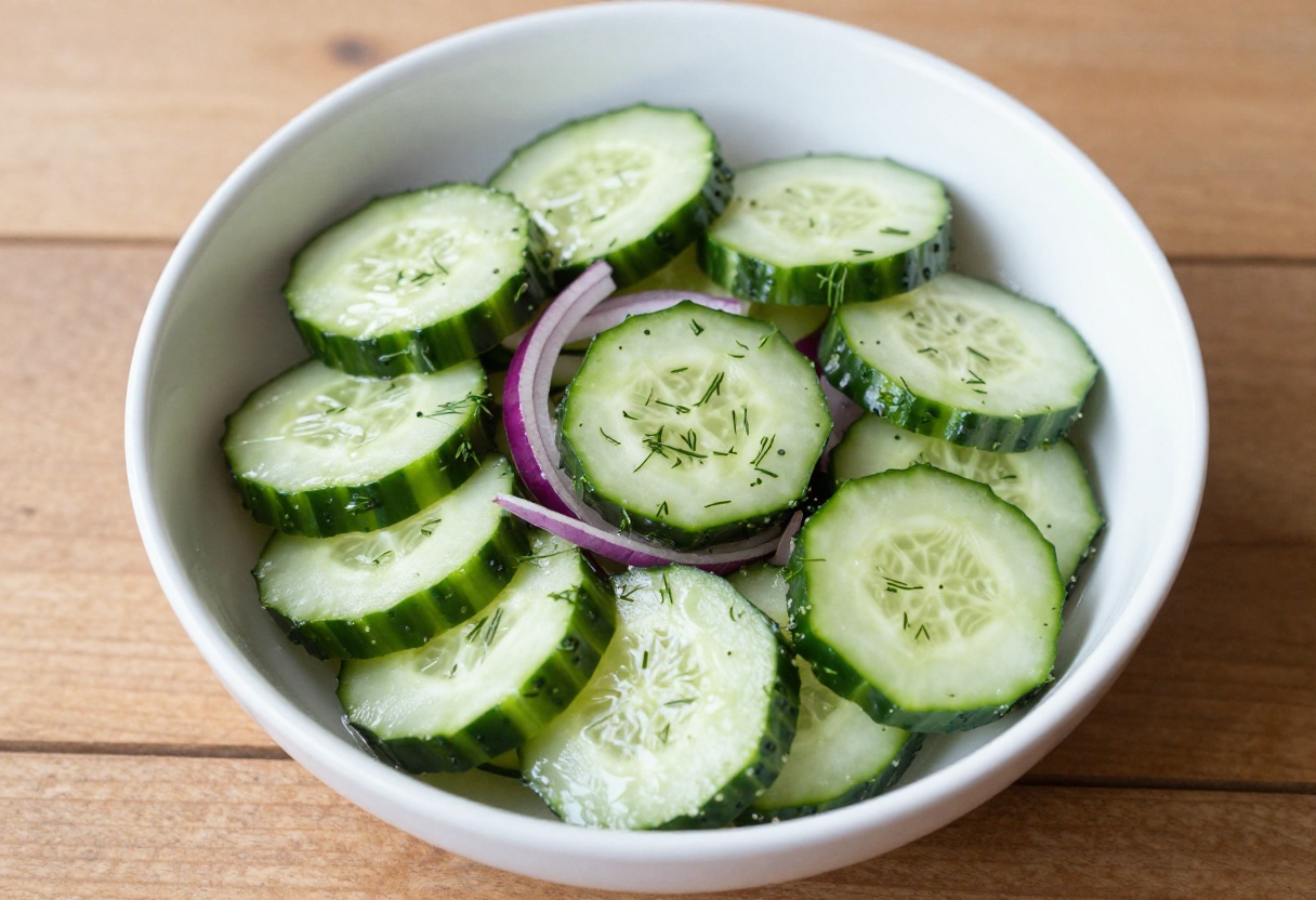 Make-ahead cucumber dill salad with sharp vinegar dressing in a bowl