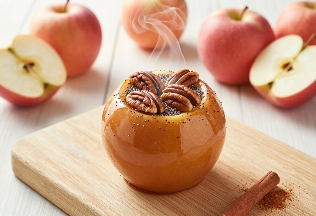 A cinnamon baked apple bowl with coconut and pecans, representing Whole30 dessert recipes for clean sweet treats.