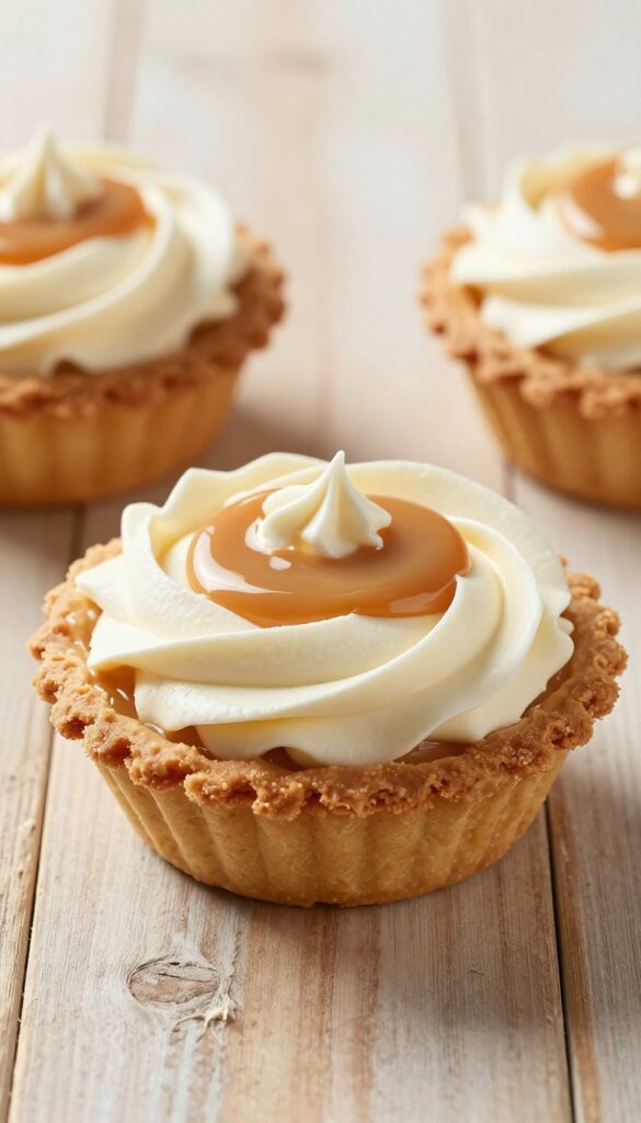 A close-up view of a butterscotch cream pie with a rich caramel filling and whipped cream topping, set in natural light for a blog-friendly aesthetic.