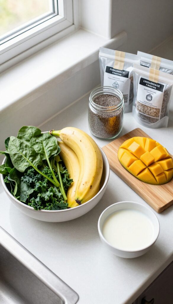 Smoothie prep ingredients on a kitchen counter