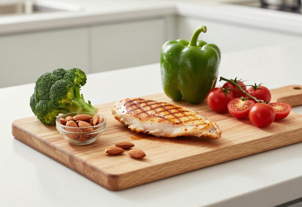 Low carb meal prep ingredients on a kitchen counter