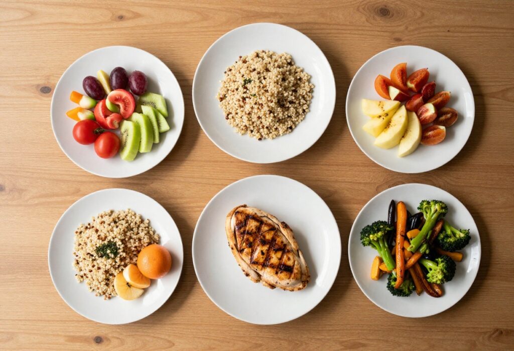 Healthy weekday lunch bowl with chicken, quinoa, and vegetables