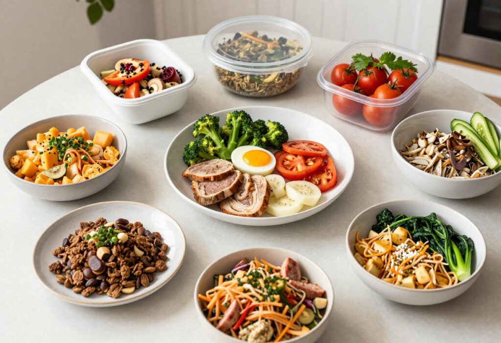High protein meal prep with chicken, quinoa, vegetables, and Greek yogurt