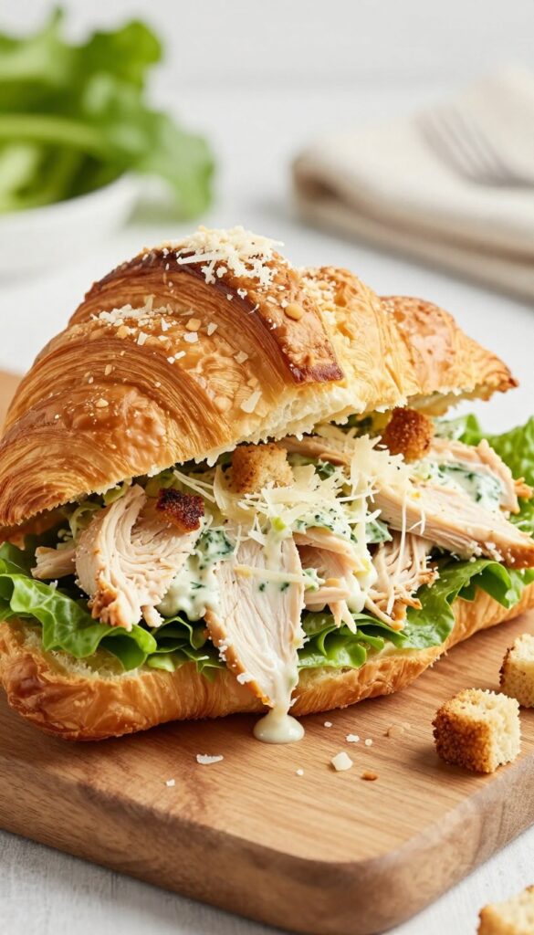 Classic Caesar Chicken Salad on Croissant sandwich