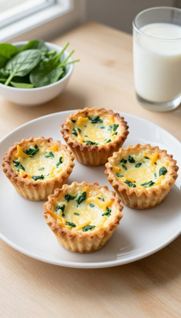 Egg muffin cups with spinach and cheese on a plate