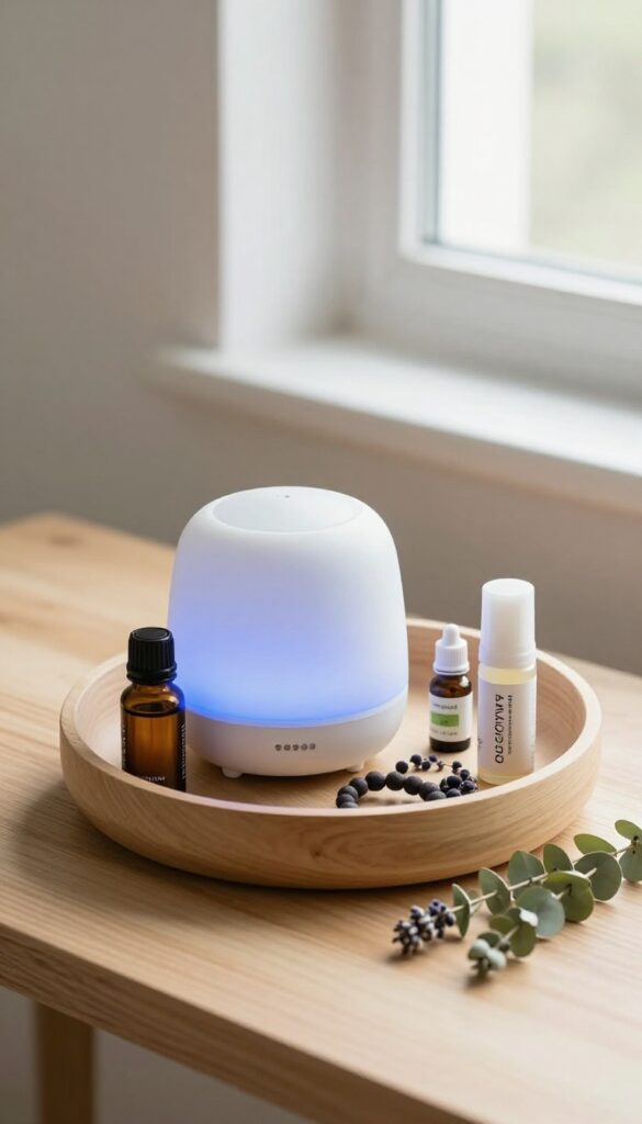 Aromatherapy basket with diffuser, essential oils, and lava stone bracelets