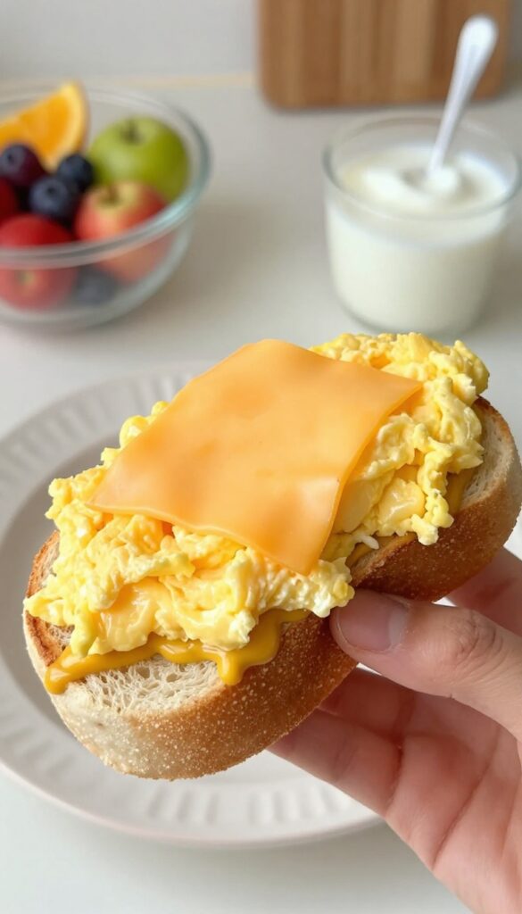 Classic egg and cheese breakfast sandwich on English muffin