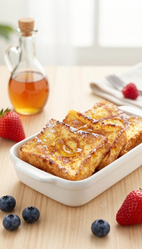 Overnight baked French toast with berries and maple syrup