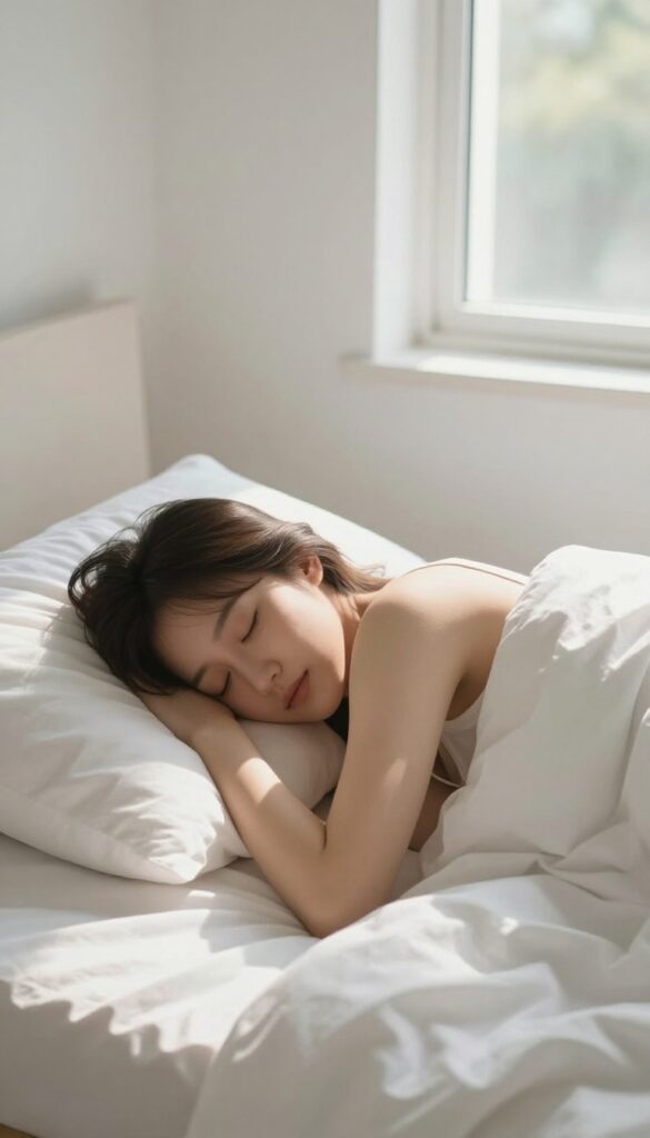 Person stretching in bed with morning sunlight, self-care routine