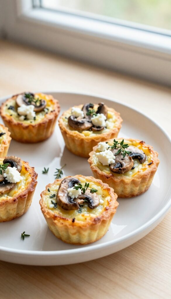 Mini frittatas with mushrooms and goat cheese on a plate