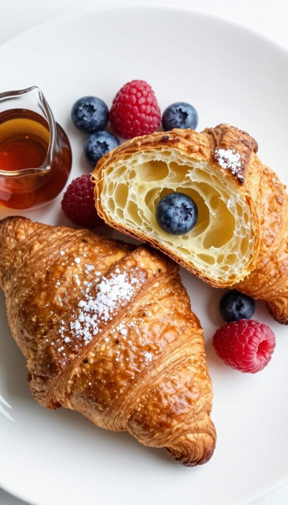 Croissant French Toast with fresh berries and maple syrup