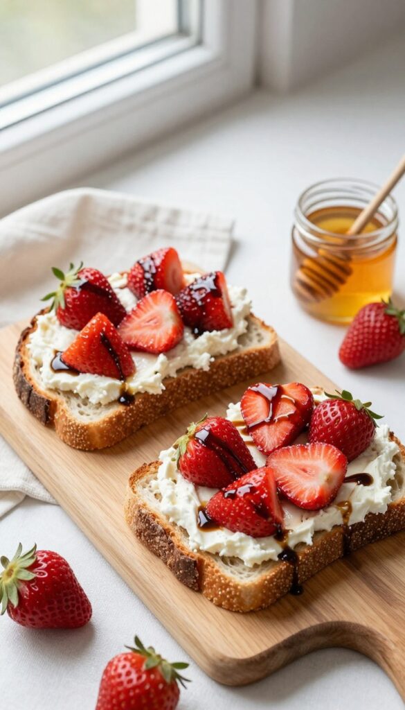 Strawberry and balsamic toast with mascarpone on sourdough