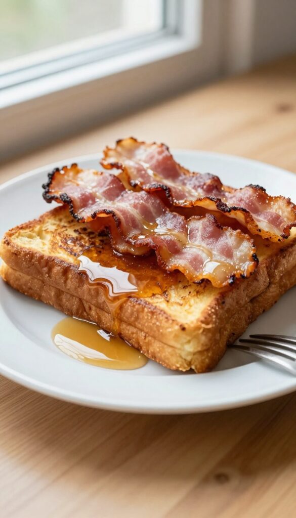 Savory French toast with bacon and maple syrup