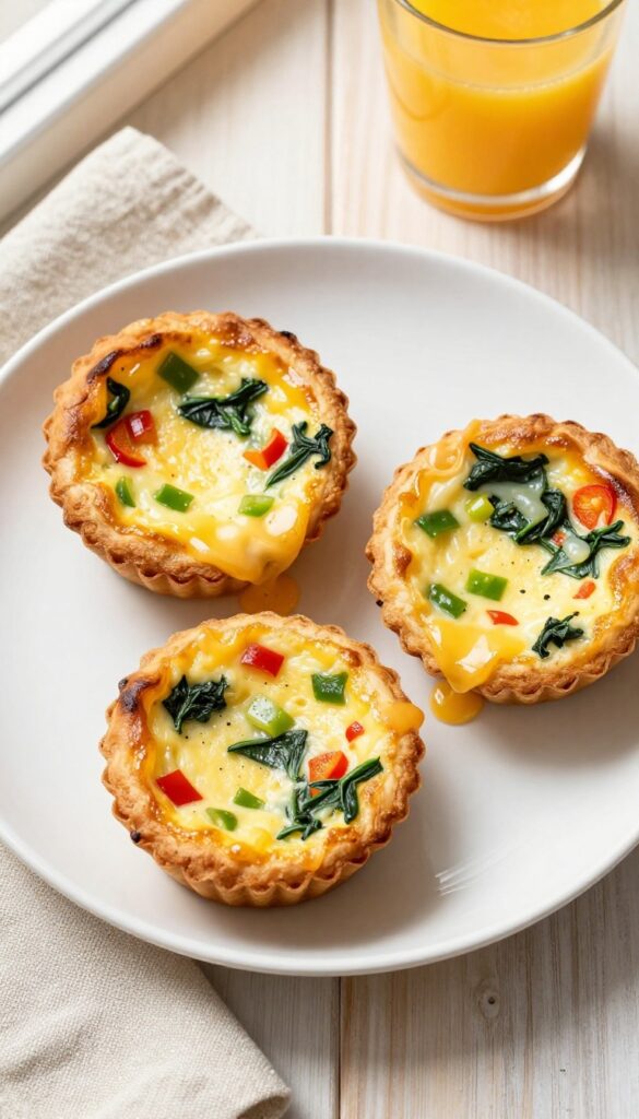 Savory egg and cheese muffins with bell pepper and spinach on a plate