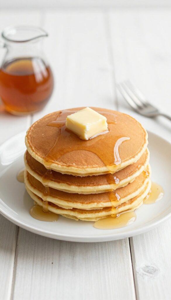 Stack of almond flour pancakes with sugar-free syrup and butter on a plate
