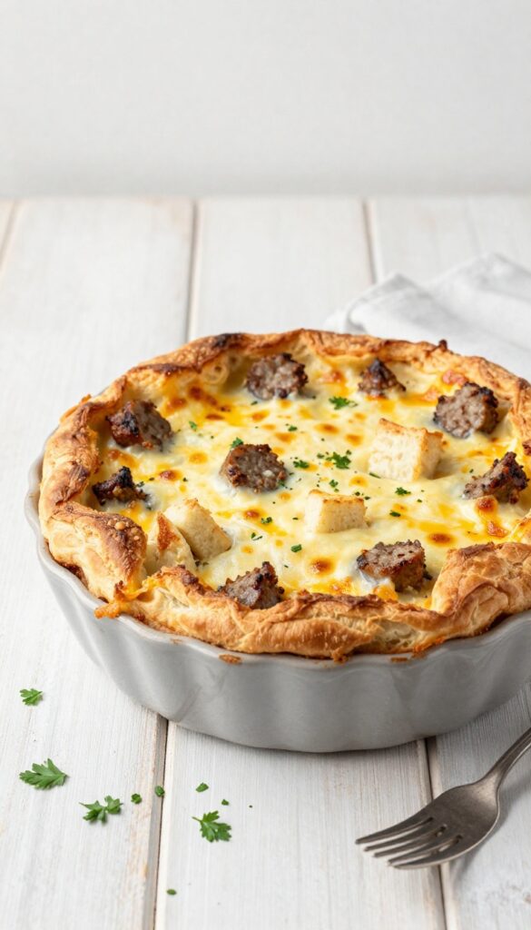 Savory breakfast strata with sausage and cheese