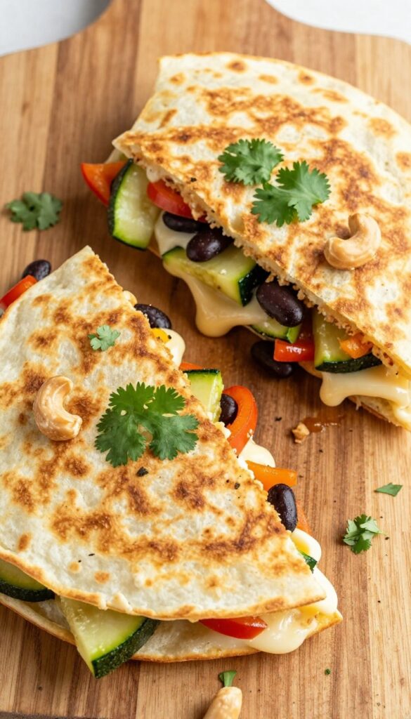 Dairy-free breakfast quesadilla with cashew cheese and vegetables