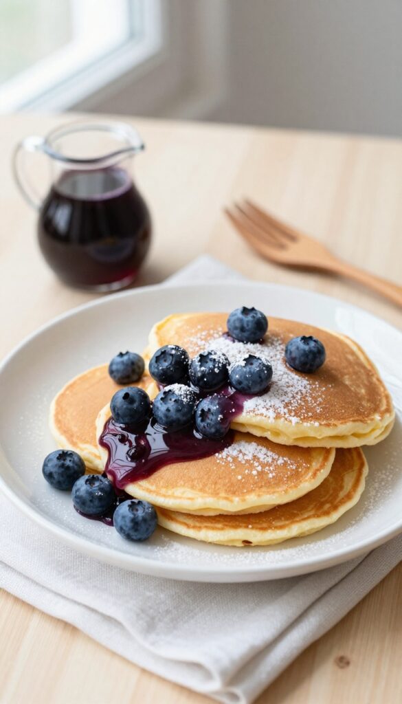 Lemon ricotta pancakes with blueberry syrup