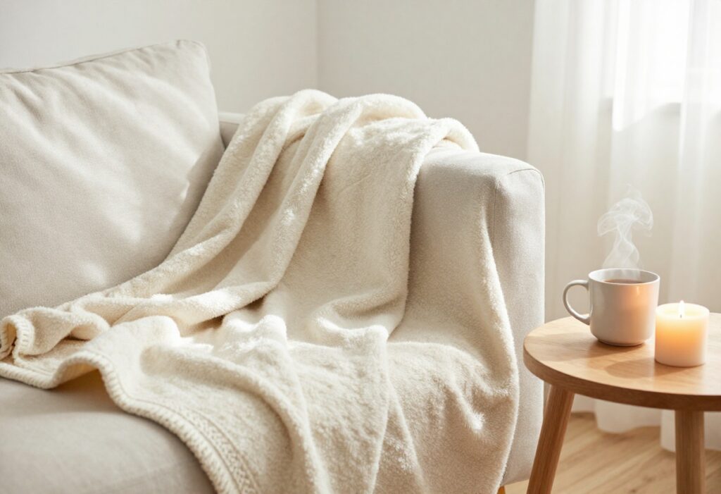 Cozy self-care corner with tea and candle