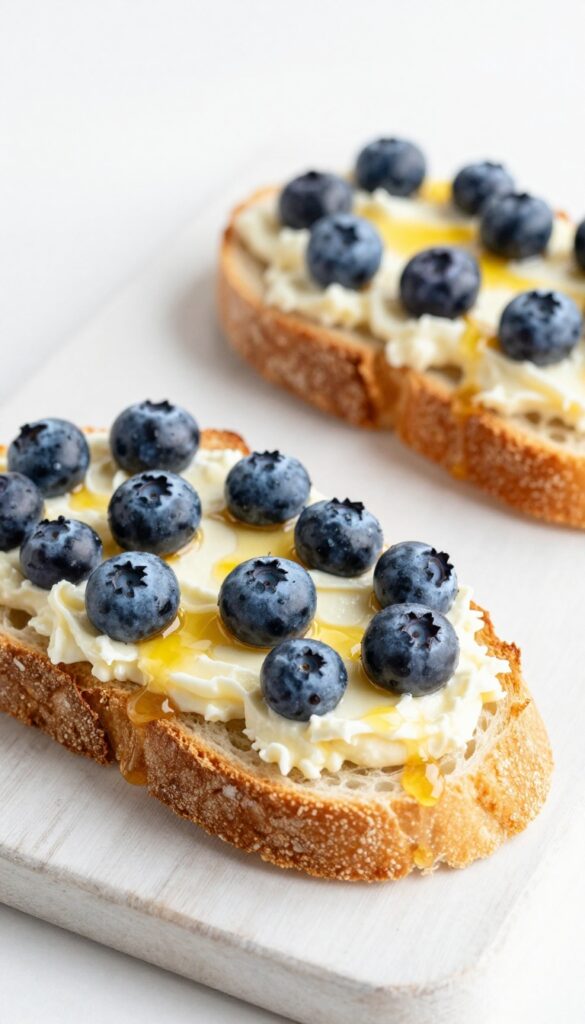 Blueberry lemon ricotta toast on a wooden board