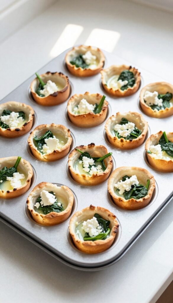 Baked egg cups with spinach and feta in a muffin tin