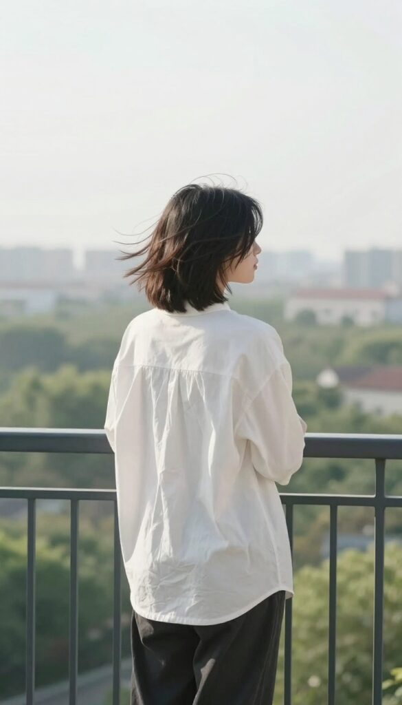 Person stepping outside on a balcony for a mindful breath of fresh air