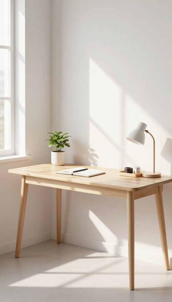 Decluttered workspace with natural light, minimal desk items, and a sense of calm.