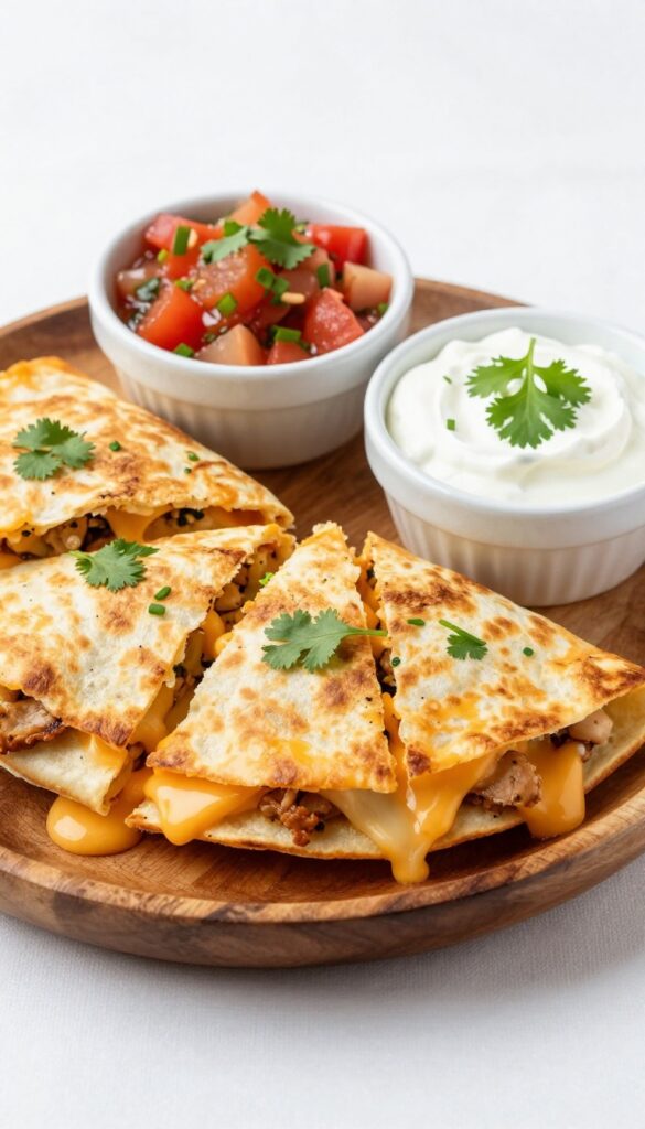 Turkey and cheese breakfast quesadilla with salsa and Greek yogurt