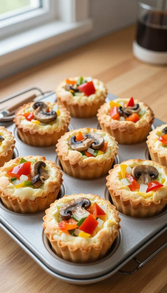 Egg muffin cups with colorful veggies on a cooling rack