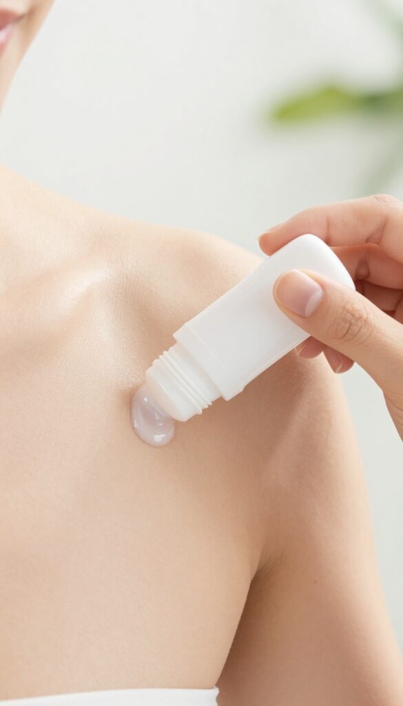 Applying deodorant to clean, dry underarm skin for all-day freshness