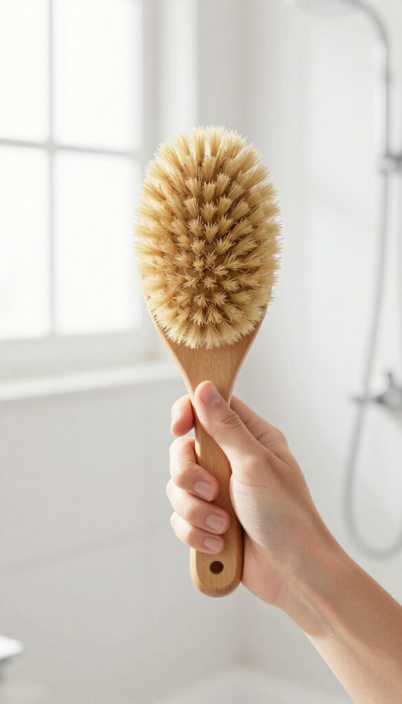 Dry brushing technique before shower for energy boost