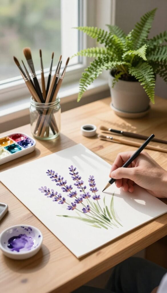 A peaceful hobby setup with watercolor painting supplies in a sunlit room