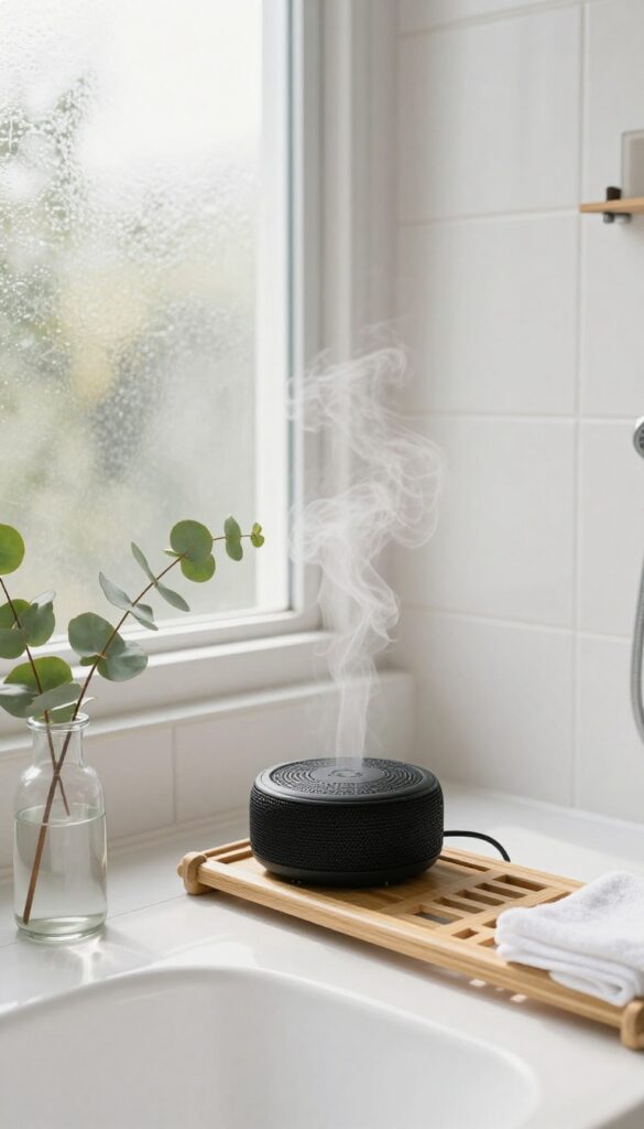 Calming shower with waterproof speaker and eucalyptus