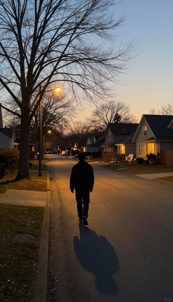 Person taking a peaceful evening walk outside