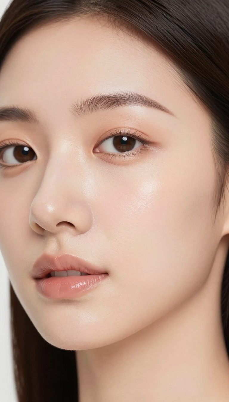 Woman with dewy glowing skin and subtle highlighter