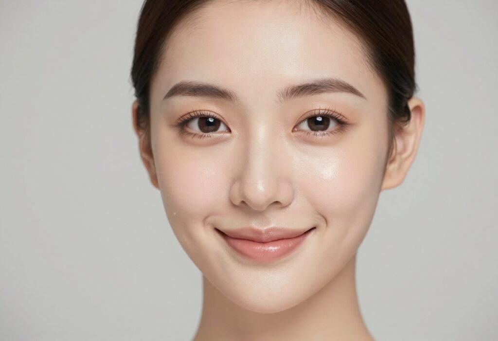 Woman with soft luminous makeup glow