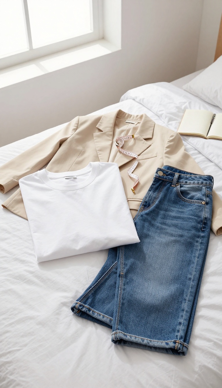 Well-fitted school outfit on a bed with measuring tape