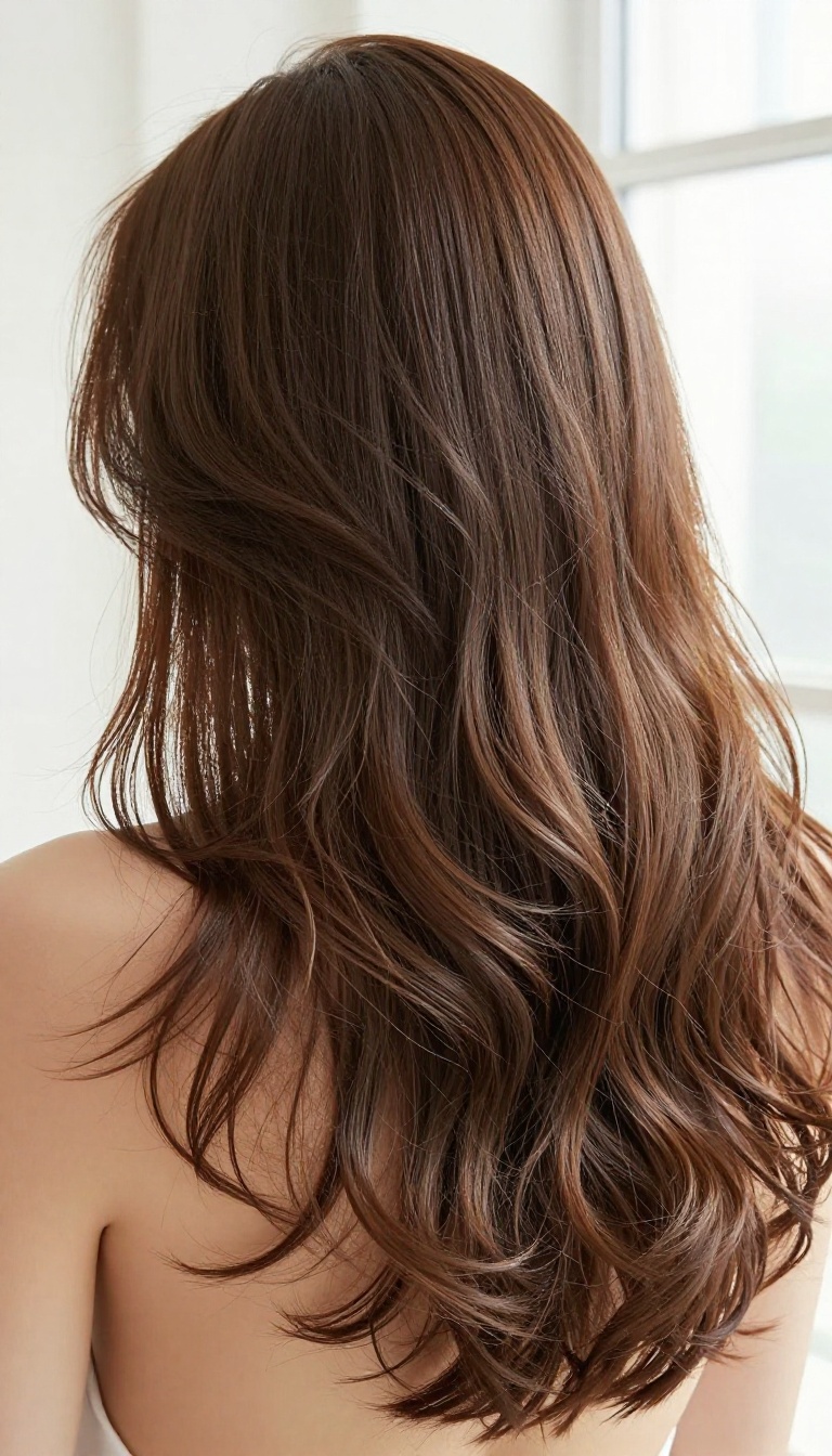 Woman with healthy, shiny hair in natural light