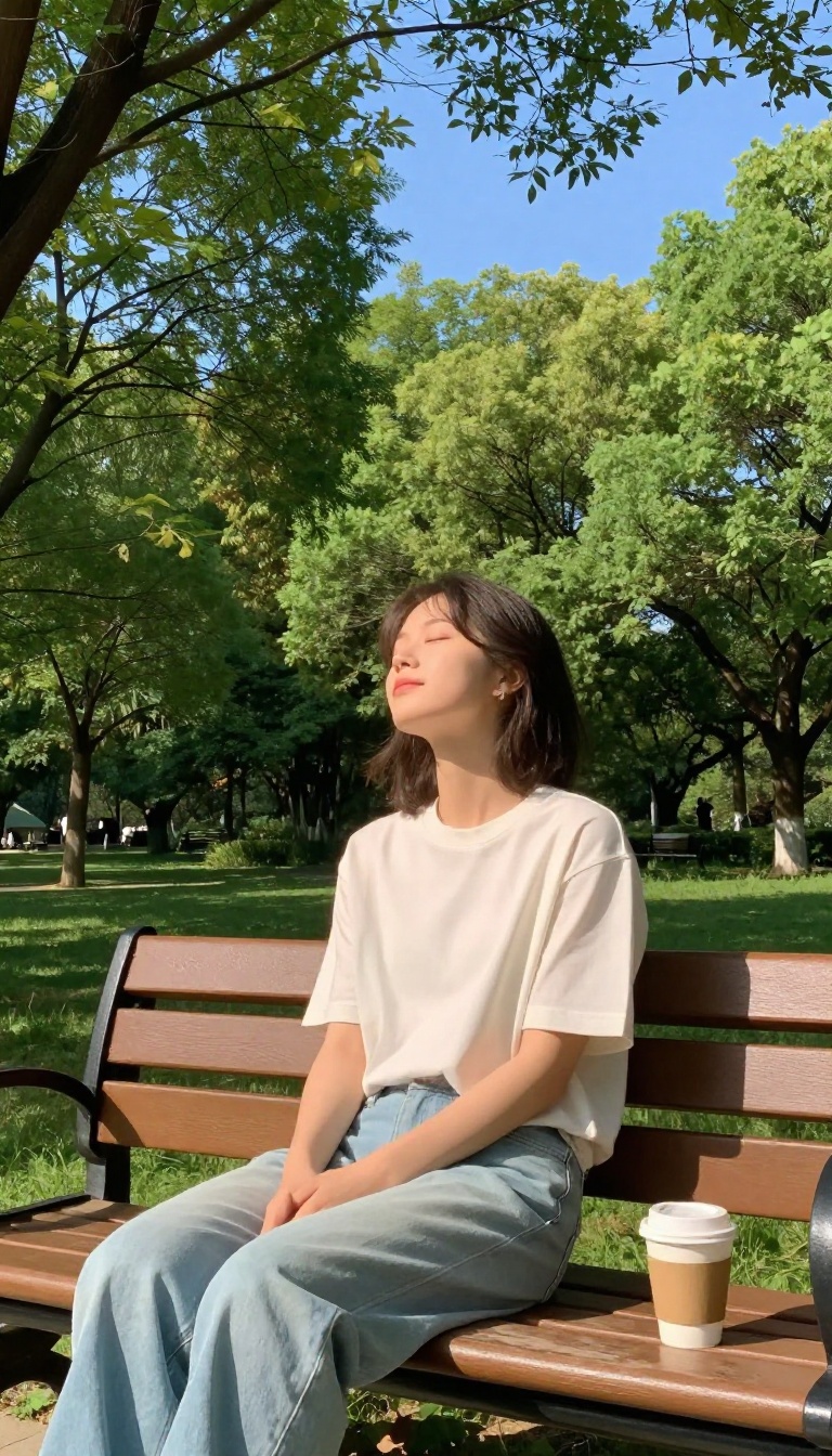 Person enjoying sunlight in a park during a daily outdoor break