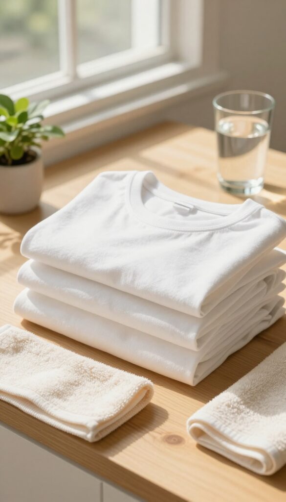 Stack of breathable cotton and bamboo fabrics in bright natural light