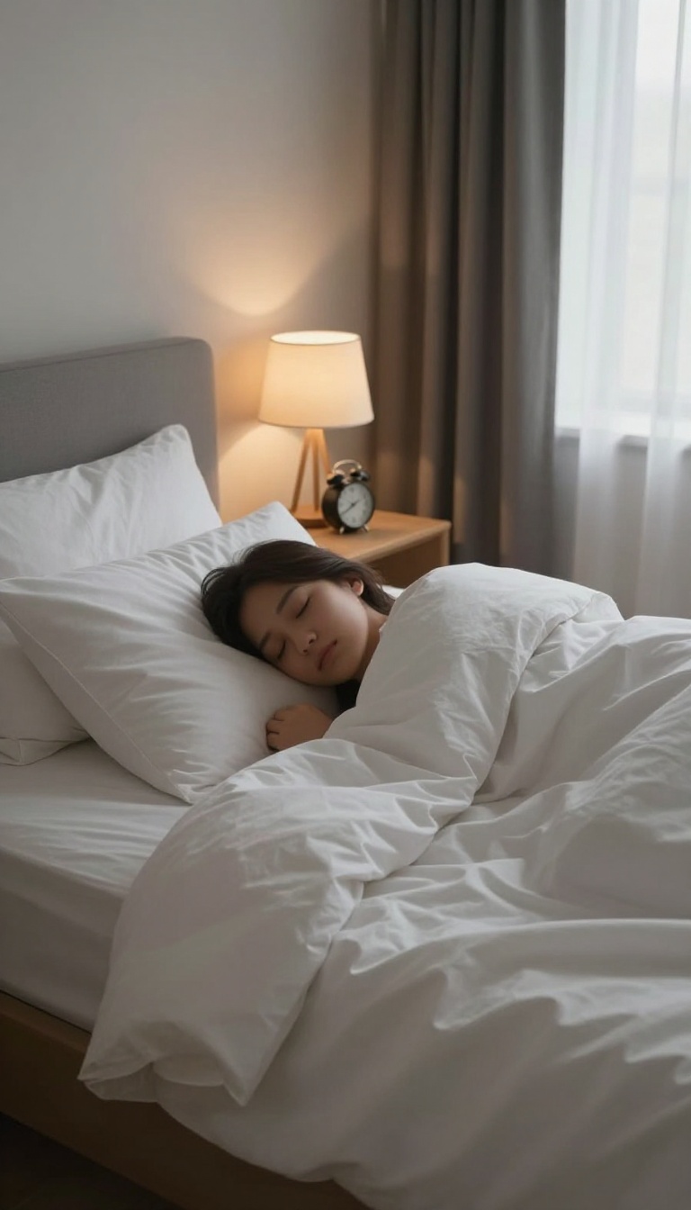 A person sleeping peacefully in a cozy bedroom, symbolizing the importance of rest for a glow up
