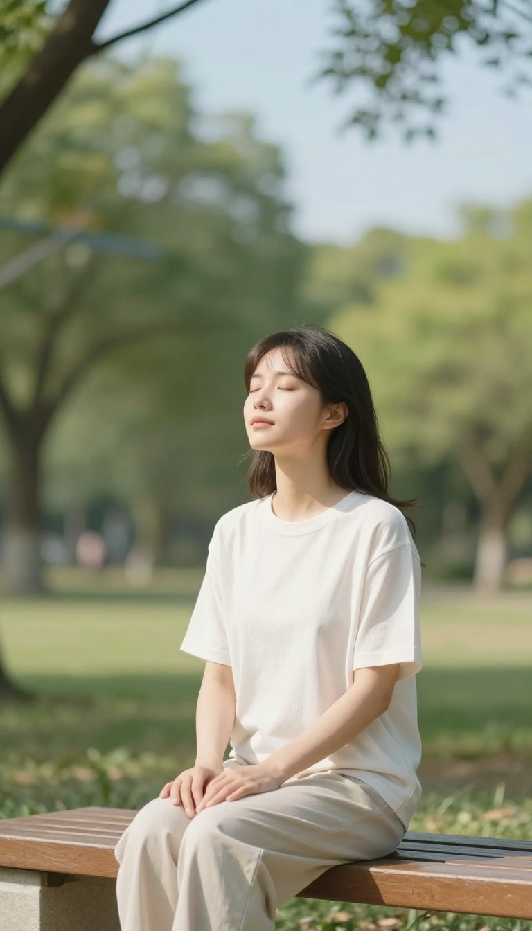 Person practicing grounding technique in a peaceful park